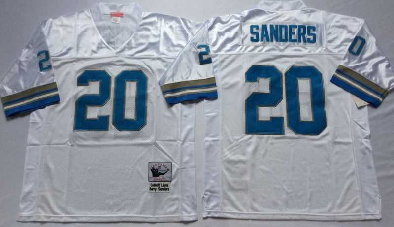 Lions 20 Barry Sanders White M&N Throwback Jersey->nfl m&n throwback->NFL Jersey